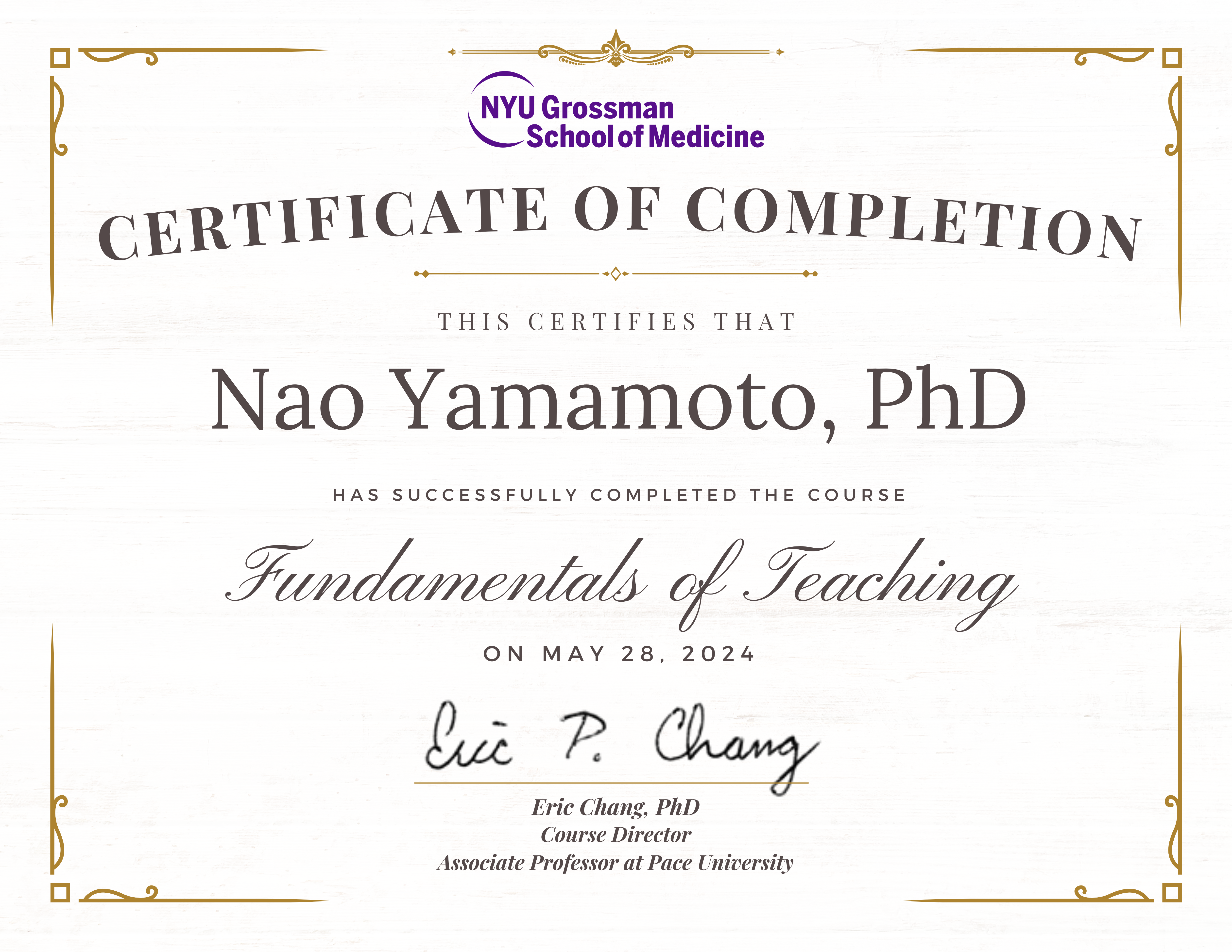 Certificate of Completion - Fundamentals of Teaching