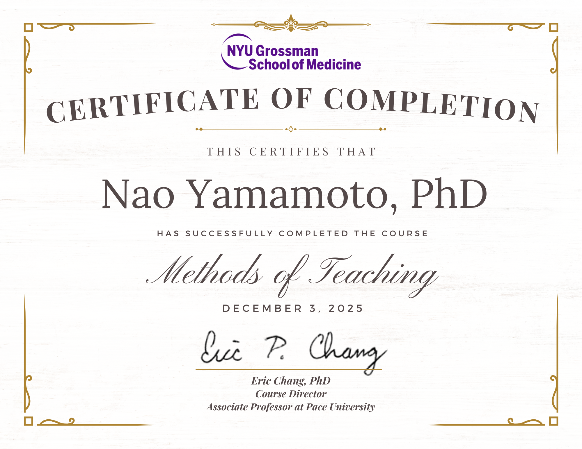 Certificate of Completion - Methods of Teaching
