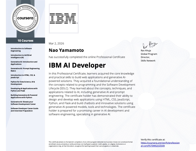 IBM AI Developer Professional Certificate